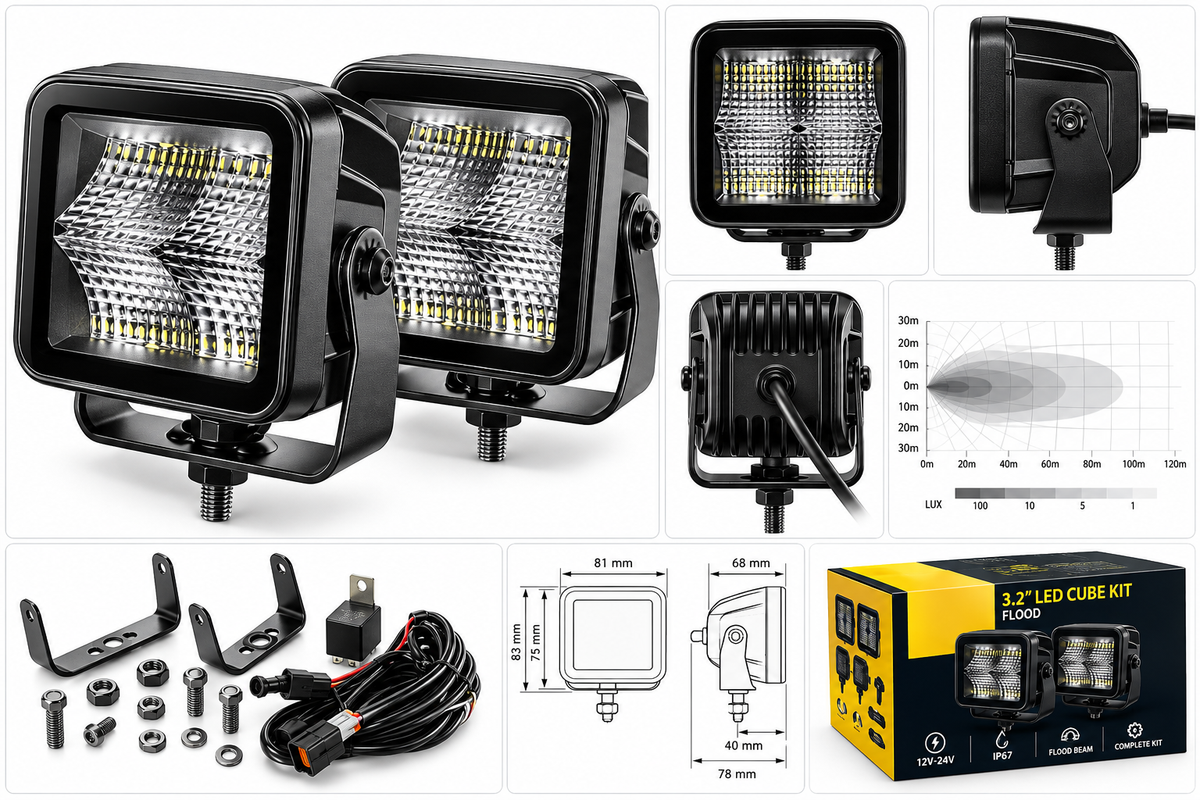 Hella LED Black Magic 3.2" Cube Kit - (Flood)
