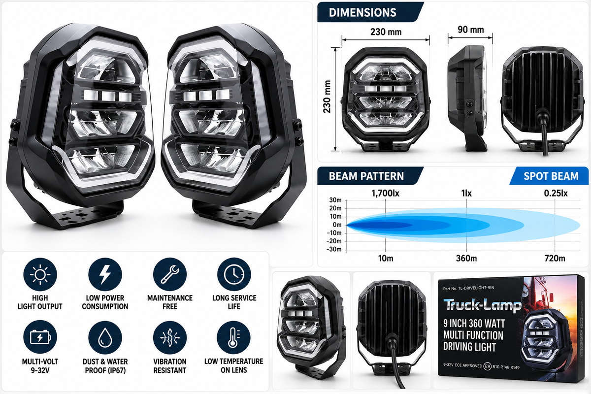 Trucklamp 9" Multifunction LED Driving Light Set