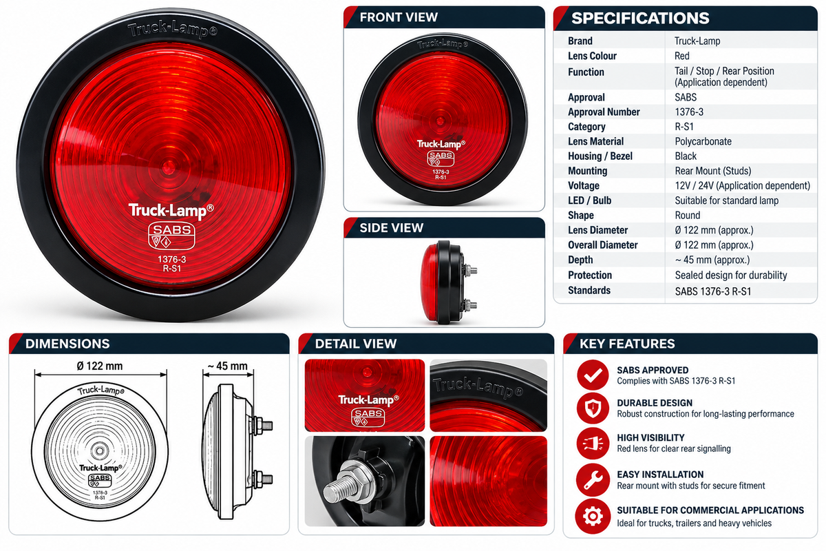 Truck Lamp – Round Semi Sealed Light – Red